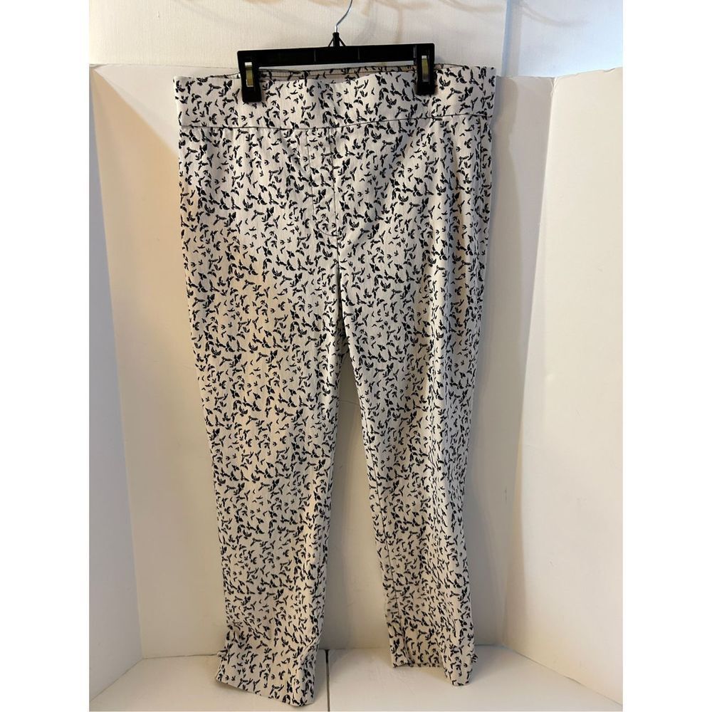 Emaline Rayon pants cream black birds Pull on pants‎ size 14 nwot